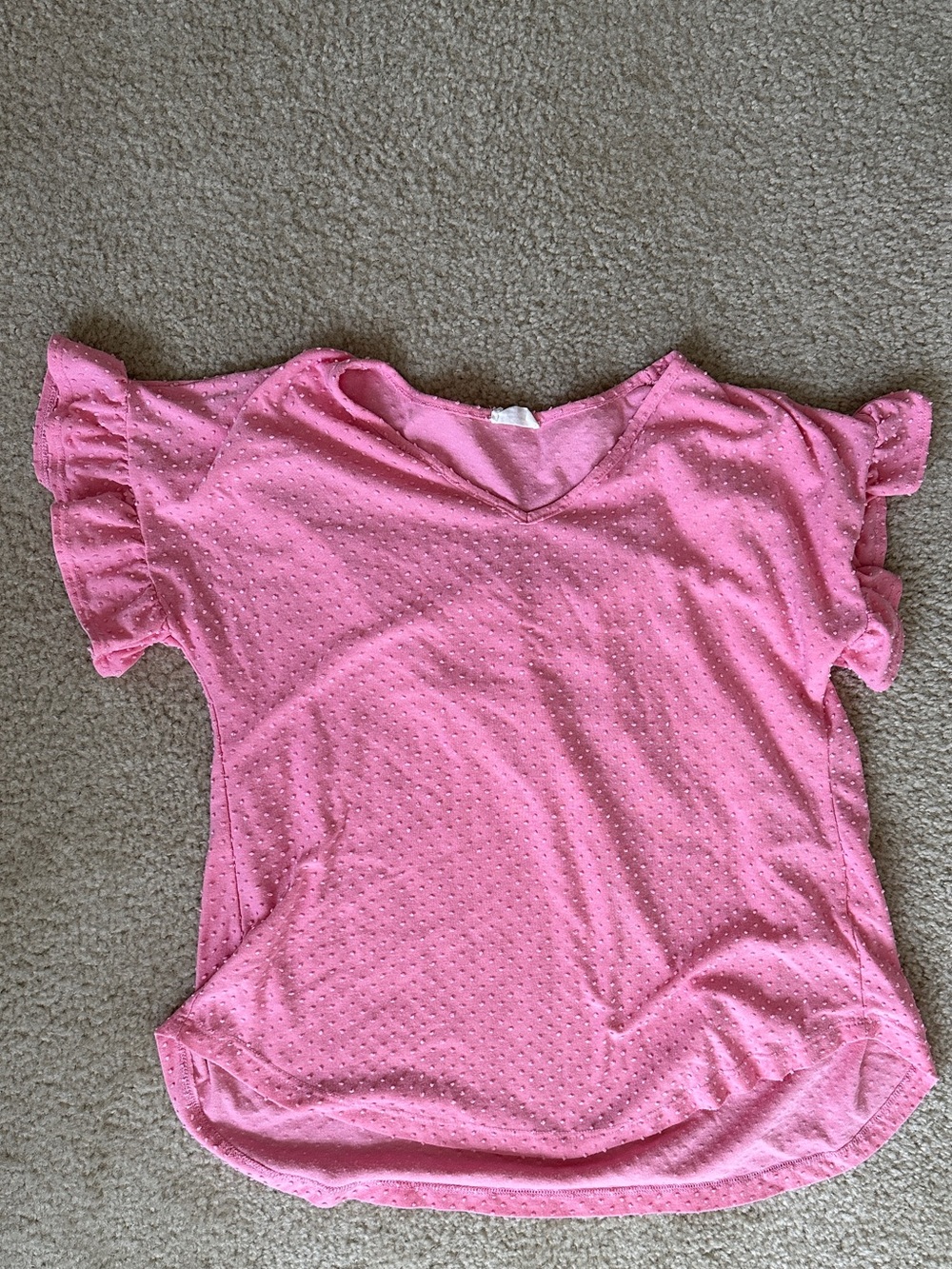 Pink Swiss Dot Ruffle Top